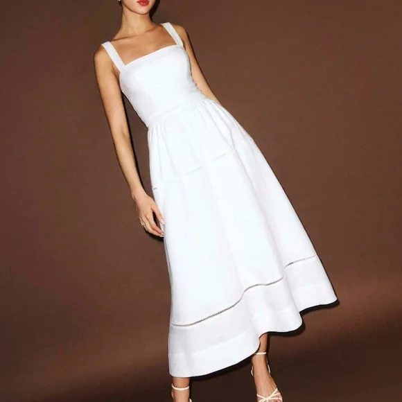 Reformation Everett Linen Dress In White, brand new, without tags, no flaws. - Picture 3 of 9